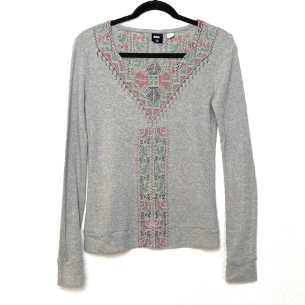 BDG Gray Long Sleeve Pullover Aztec Print Sweater